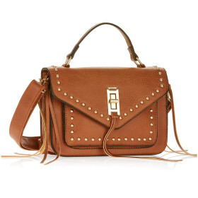 Metallic Sky Studded Crossbody With Fringe